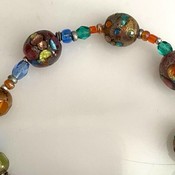 Irma Obregón Sterling Silver Evil Eye Lampwork Bead Handmade Stretch Bracelet OS - Picture 5 of 6